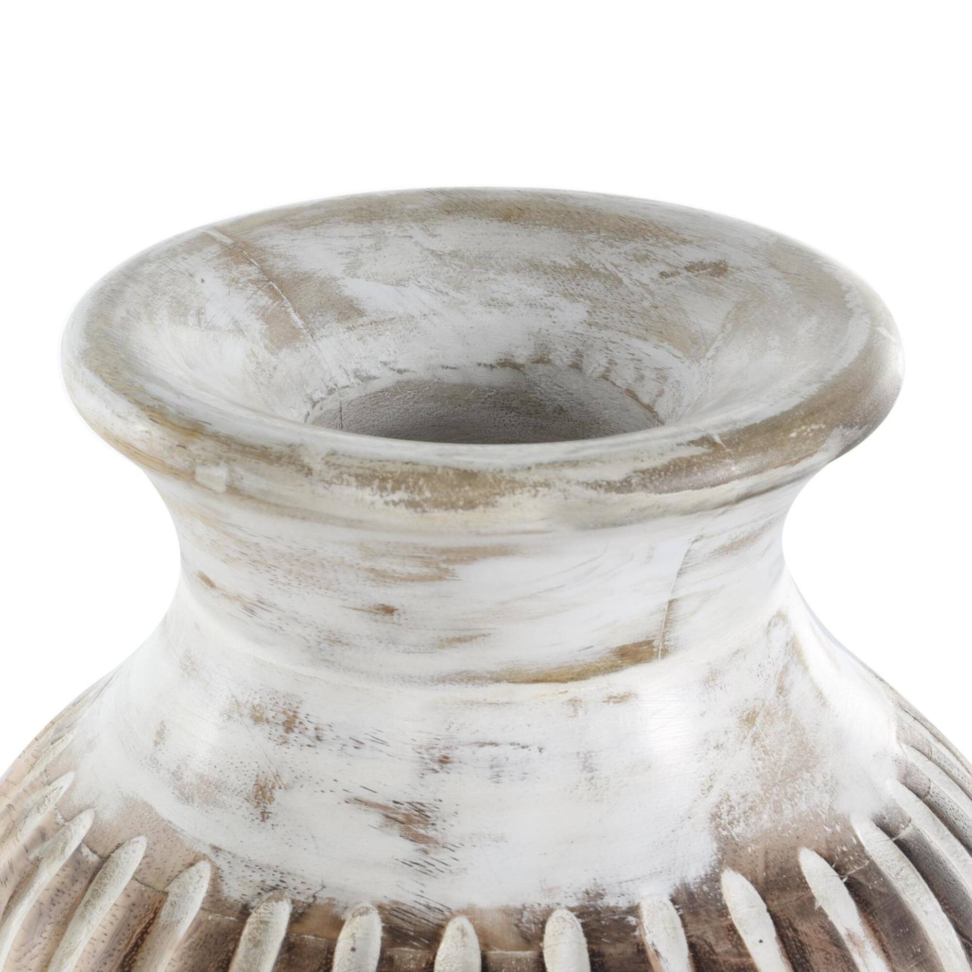 11" Brown Mango Wood Vase with Carved Grooves